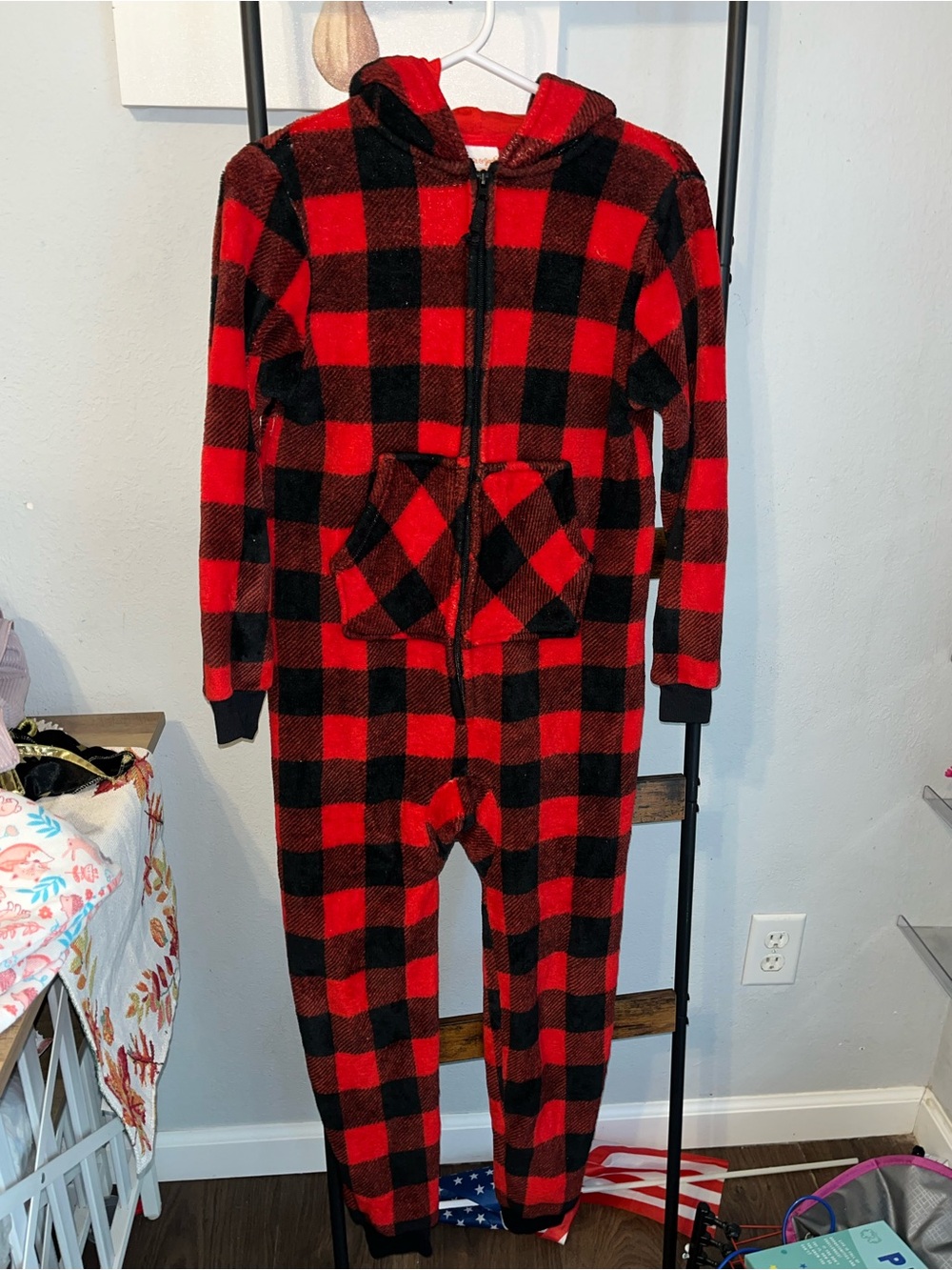Carter's Red and Black Buffalo Plaid Hooded Kids One-Piece